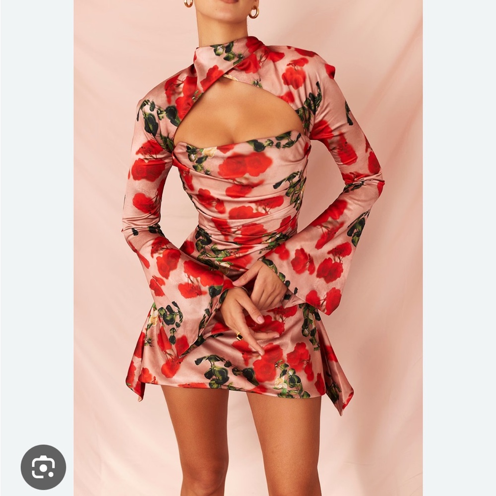 House of CB 🌹 Floral Cut-Out Mini Dress